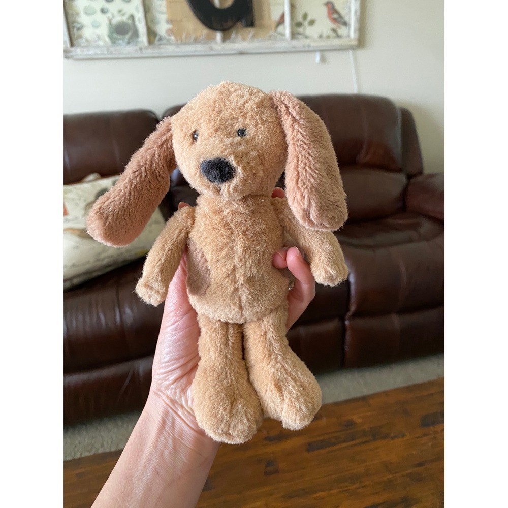 Pottery Barn Kids Tan Puppy Dog Plush Stuffed Animal Floppy Ears Brown Patch 8"
